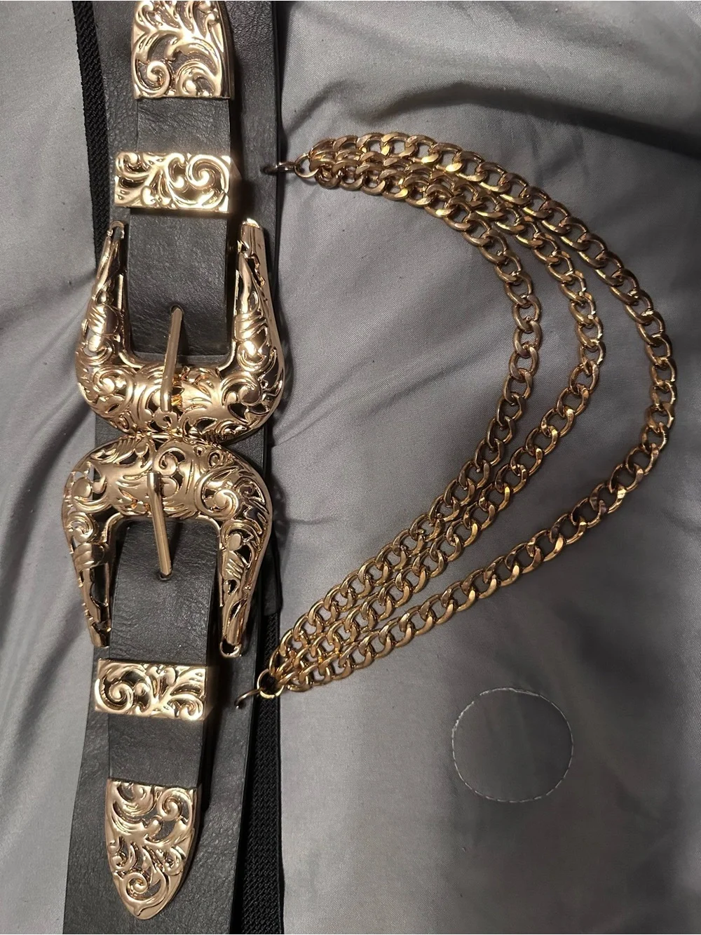 Gold Plus Size Buckle Black Chain Waist Belt - Women's Accessory